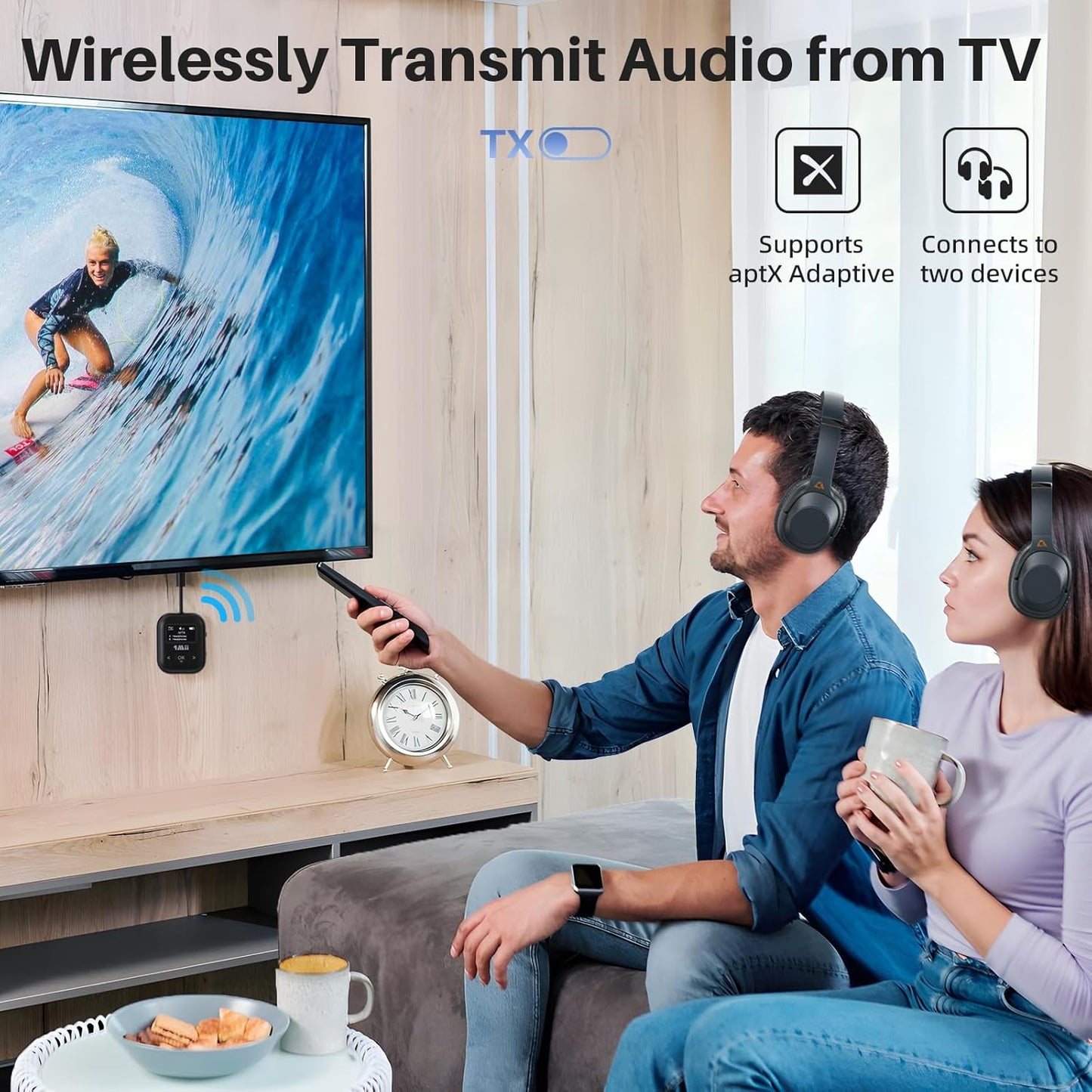 1Mii SafeFly Min+ Bluetooth Transmitter and Receiver,Bluetooth Adapter for Airplane, Supports to 2 AirPods/Headphones,Use with Any 3.5mm Jack on Airplanes, Gym, TVs, Car, Home, Boat(White)