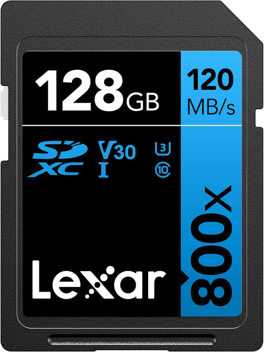 Lexar High-Performance 800x 128GB SDXC UHS-I Memory Card, C10, U3, V30, Full-HD & 4K Video, Up to 120MB/s Read, for Point-and-Shoot Cameras, Mid-Range DSLR, HD Camcorder (LSD0800128G-BNNNU)