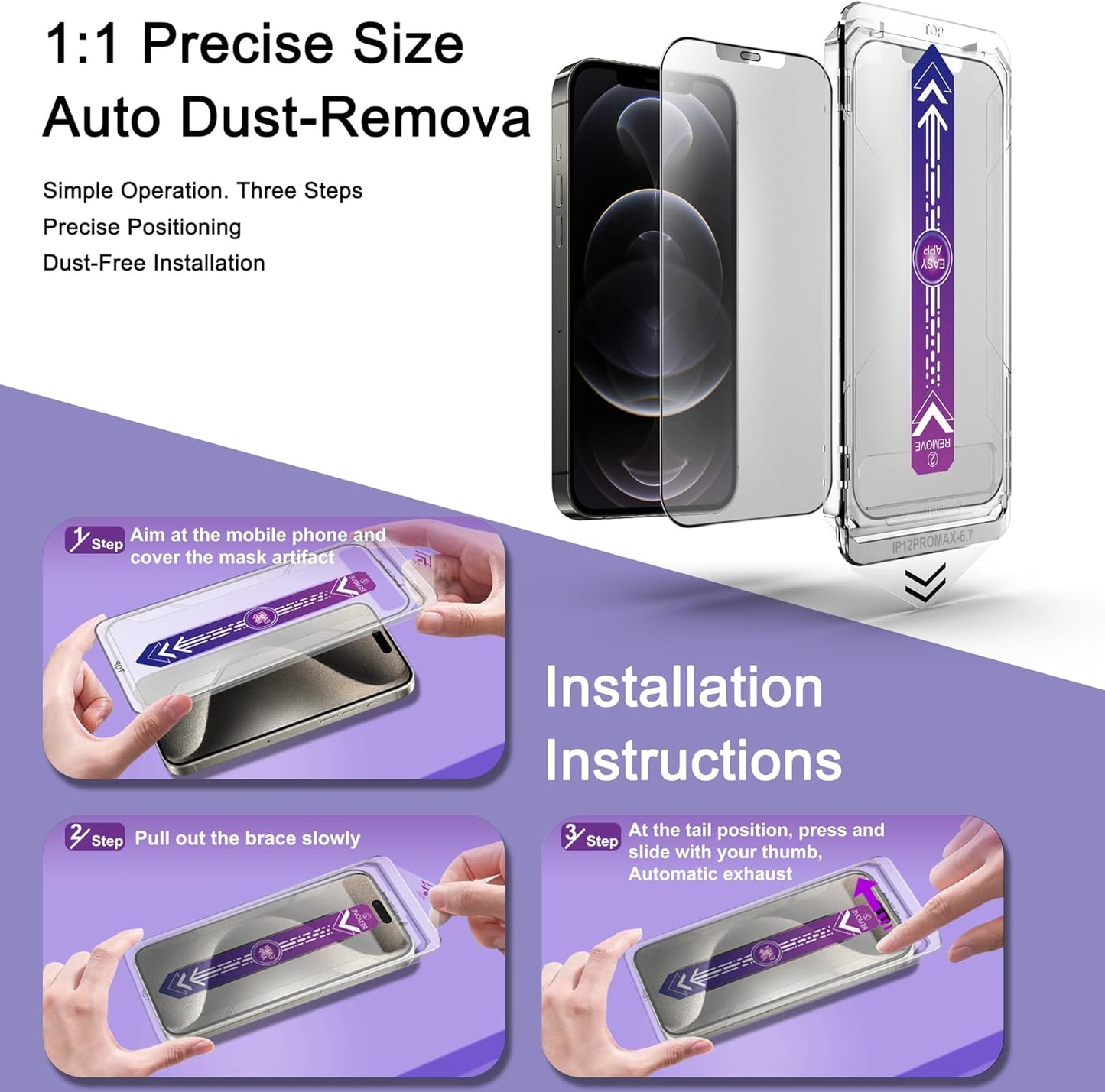 2 Pack Matte Screen Protector for iPhone 12 Pro Max, 9H Tempered Glass, Full Coverage, Anti-Fingerprint, Auto Dust-Elimination, No Bubble, Easy Installation