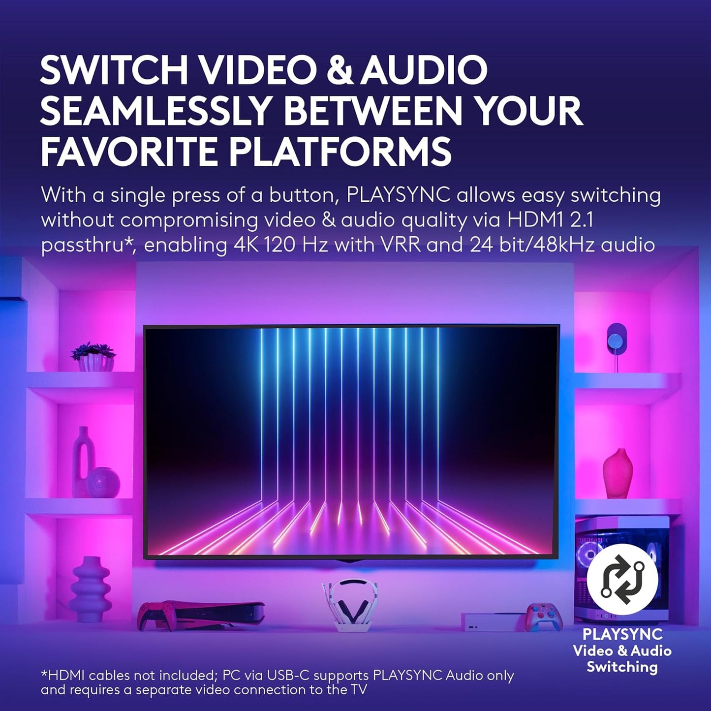 Logitech G Astro A50 X Omni-Platform Wireless Gaming Headset + Base Station for PS5, Xbox, PC: PLAYSYNC Video & Audio Switcher, HDMI 2.1 4K 120Hz VRR, <24 bit/48 kHz, 24hr Battery, 2.4GHz & BT - White