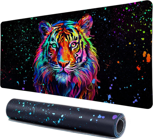 Lokigo Cool Tiger Desk Pad, Large Gaming Mouse Pad 31.5"x15.7", Waterproof Big Mouse Pad for Desk Rubber Base Desk Matt with Stitched Edges Keyboard Mousepad for Laptop, Game, Work, Study