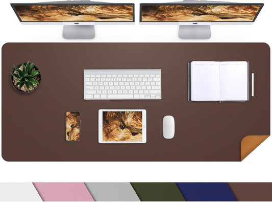 Leather Desk pad Protector, Large Desk mat with Natural Cork & PU Leather,Mouse pad,Non-Slip Office Desk Mat,Waterproof Desk Writing Pad for Office and Home (47in*23.7in,Coffee)