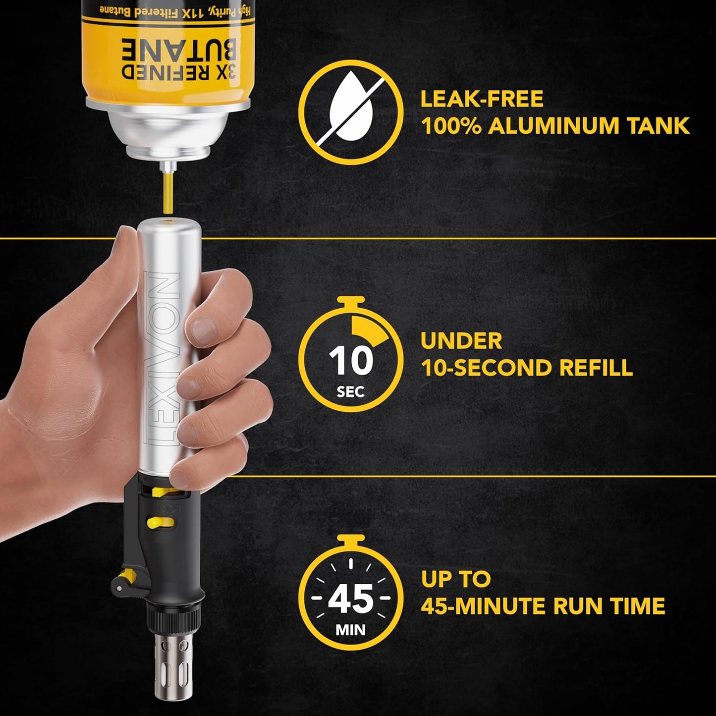 LEXIVON Butane Soldering Iron Multi-Purpose Kit | Cordless Self-Igniting Adjustable Flame 7-Tip Set | Pro Grade 125-Watt Equivalent (LX-770)