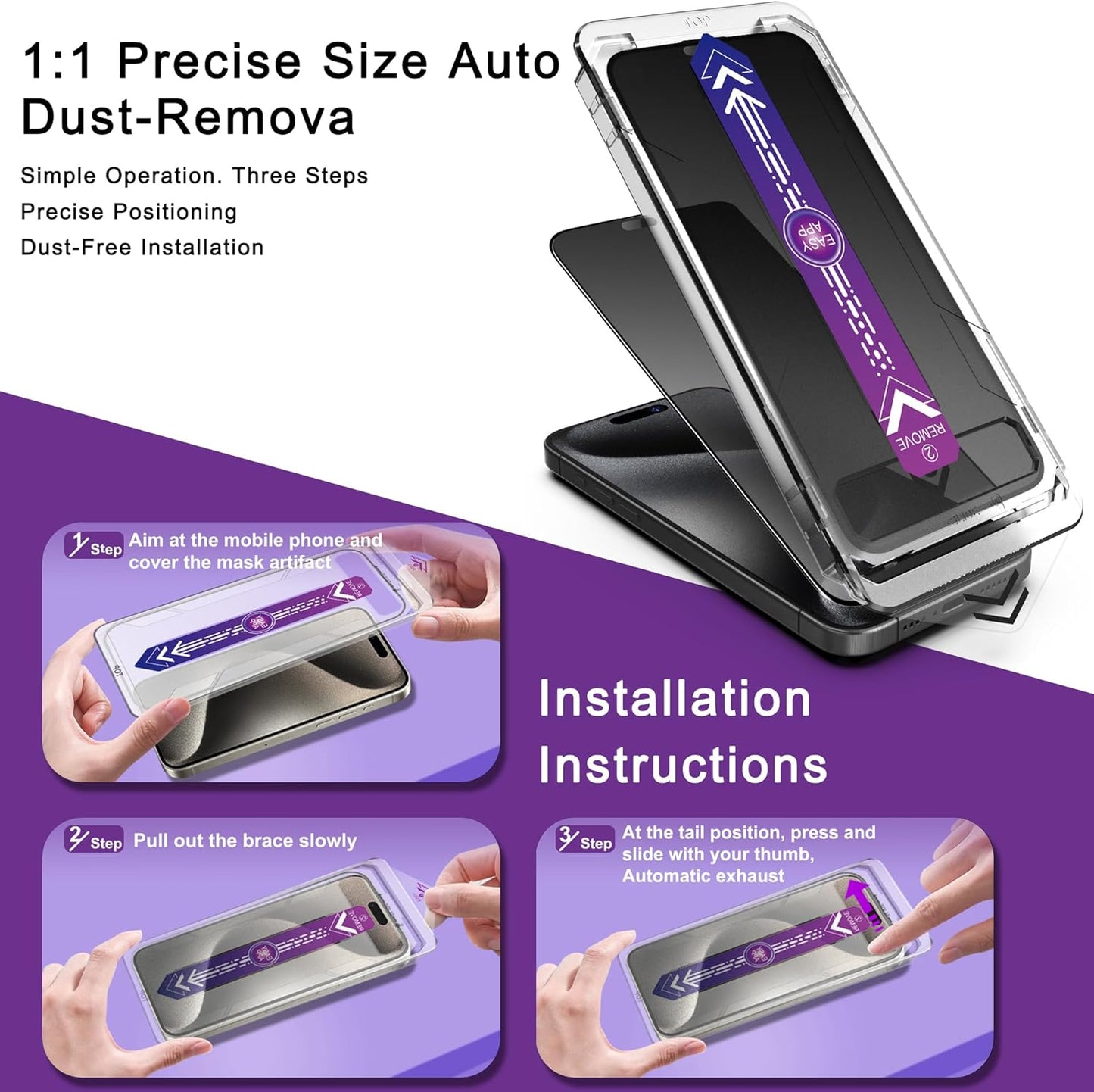 2 Pack Matte Privacy Screen Protector for iPhone 15 Pro, 9H Tempered Glass, Full Coverage, Anti-Fingerprint, Auto Dust-Elimination, No Bubble, Easy Installation