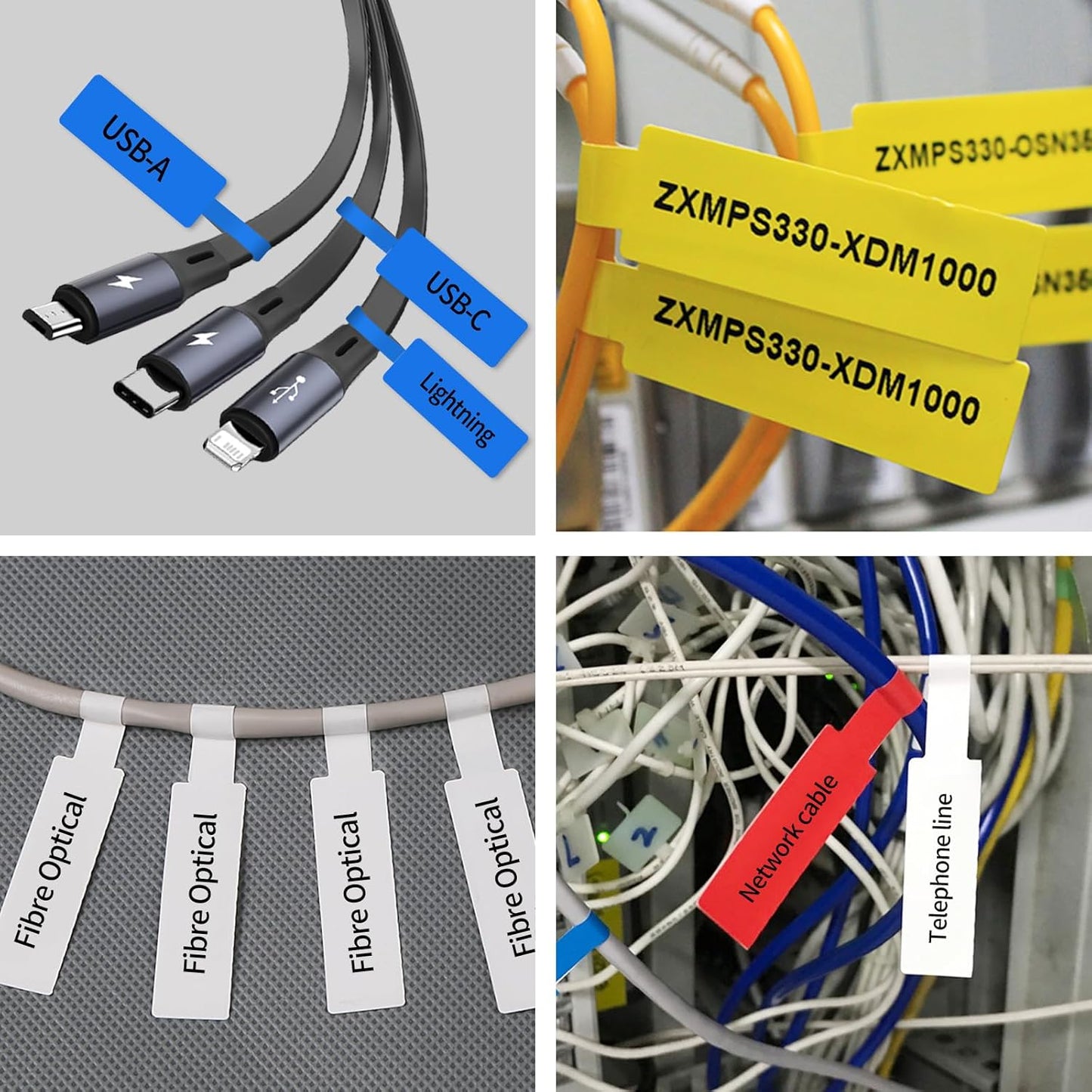 100 Pcs Cable Labels - Waterproof Wire Cord Label, Tear Resistant Wire Labels, Self Adhesive Cord Organizing Label, for Cable Management, Compatible with PUQU AQ20 Label Makers(Green) 38x60mm