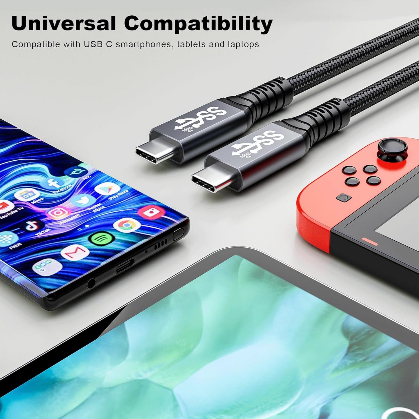 10FT USB-C 3.1 Gen 2 Cable 10Gbps Data Transfer, 60Hz Video Output, 4K Display,100W(5A),USB C Video Monitor Cable 100W PD Fast Charging Compatible with Thunderbolt3 MacBook iPhone 15 iPad