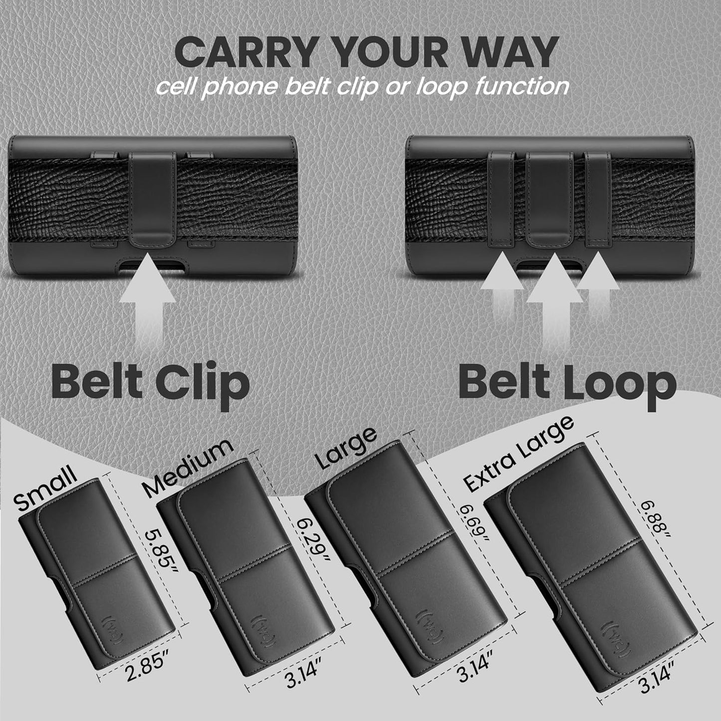 Leather Phone Holster for Men & Women, Horizontal Cell Phone Case - Fits iPhone Air 2025, 16/15/14 Plus/11 Pro Max, XS Max, Belt Clip/Loop Carrying Phone Pouch Holder, Black Large.