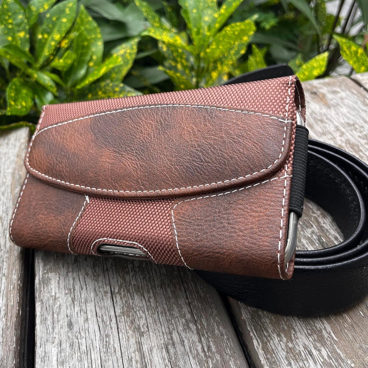 Leather Phone Holster for Men with Belt Clip, Cell Phone Holder for Galaxy A06/F06/M06/F14/XCover7/Moto Defy 2/BLU G64/TCL 60R/HMD Key,Belt Pouch Case Magnetic Closure (Brown-XXL)