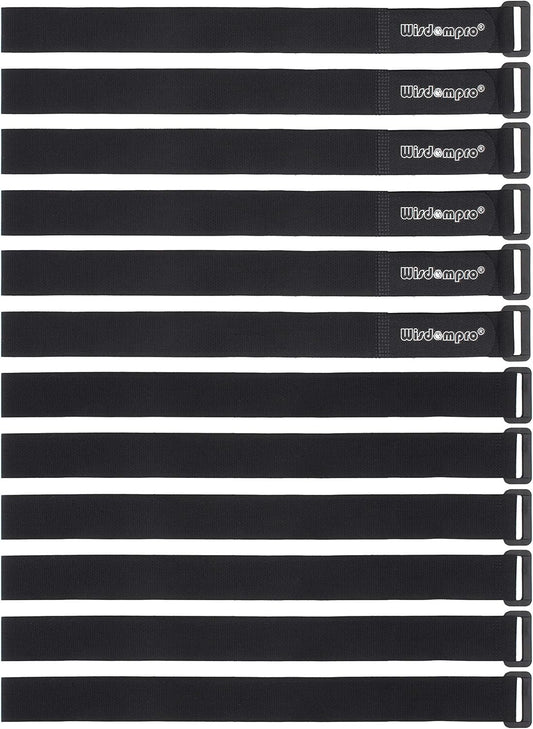 12 Pack 1 x 24 Inches Hook and Loop Reusable Fastening Cable Tie Down Straps by Wisdompro - Reusable, Durable Functional Cinch Strap to Keep Your Home, Office, Workspace from Tangled Messes of Cords