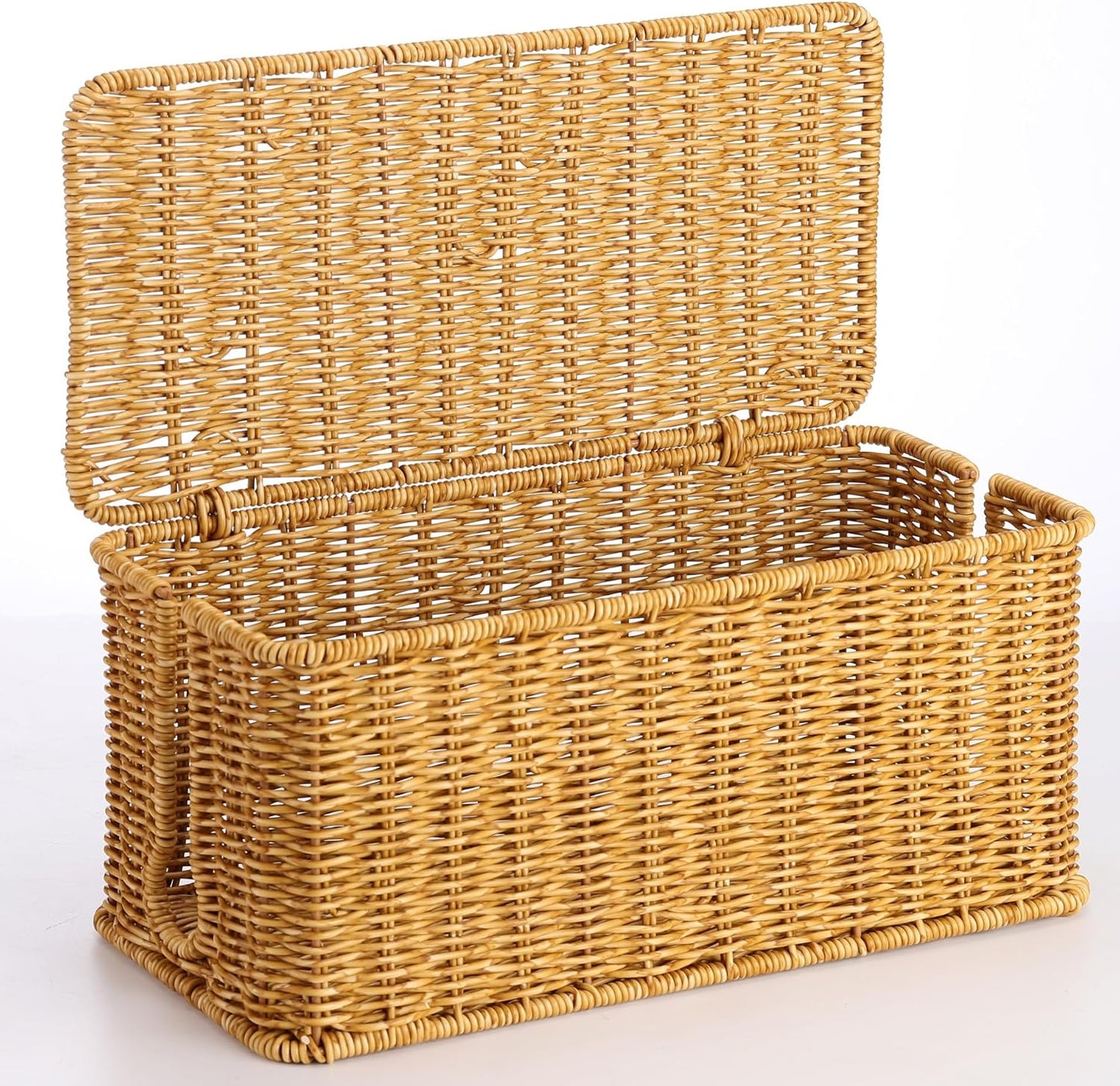 Large Cable Management Box, Handwoven Imitation Rattan Cord Organizer Cord Hider Box, Desk Cord Management Box to Hide Cords and Power Strips, 13.5" L x 6.2" W x 6" H, Natural