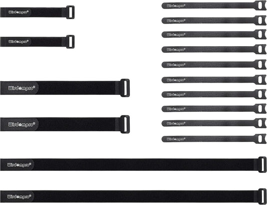 16 Pack Mixed Size Hook and Loop Reusable Fastening Cable Straps Tie by Wisdompro - Reusable, Durable Functional Ties to Keep Your Home, Office, Workspace from Tangled Messes of Cords