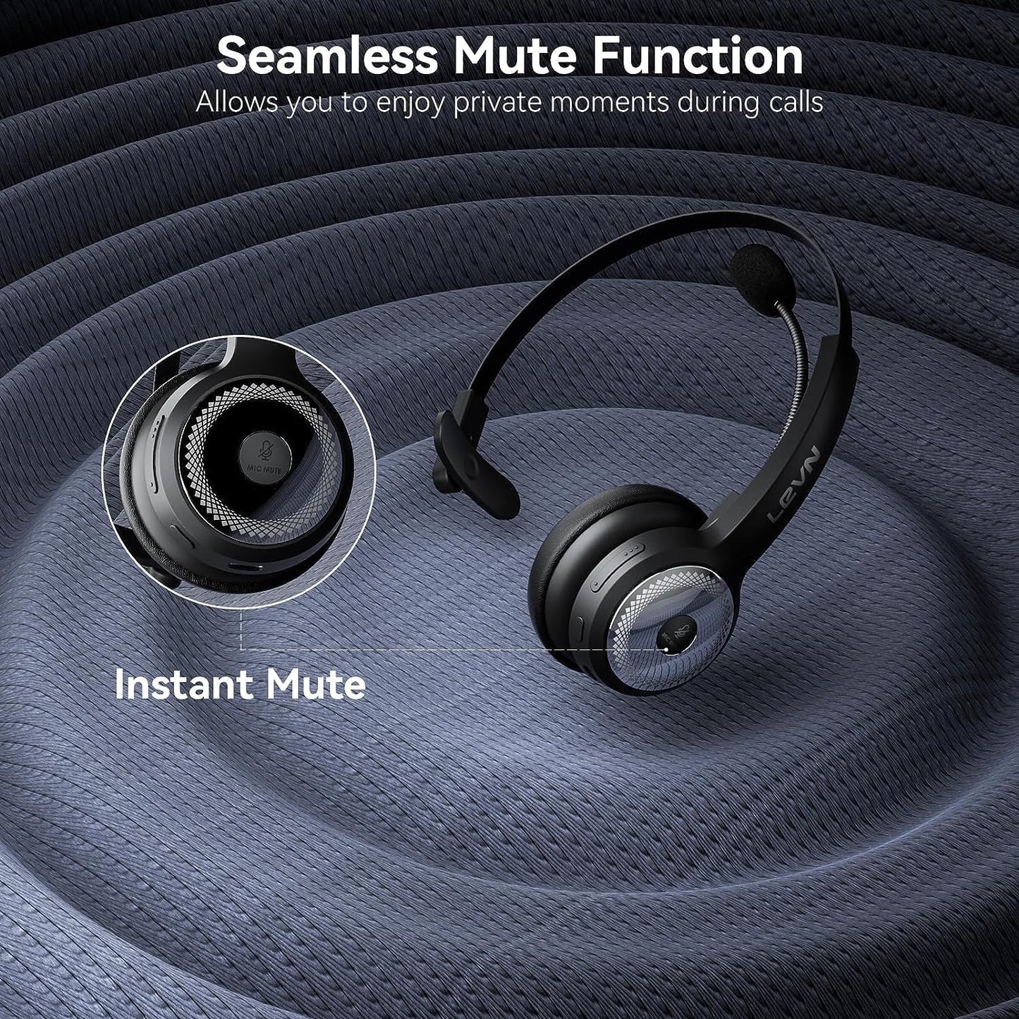 LEVN Bluetooth 5.0 Headset, Wireless Headset with Microphone (AI Noise Cancelling), 35Hrs Bluetooth Headphones with USB Dongle for PC, Suitable for Remote Work/Call Center/Zoom/Online Class/Trucker